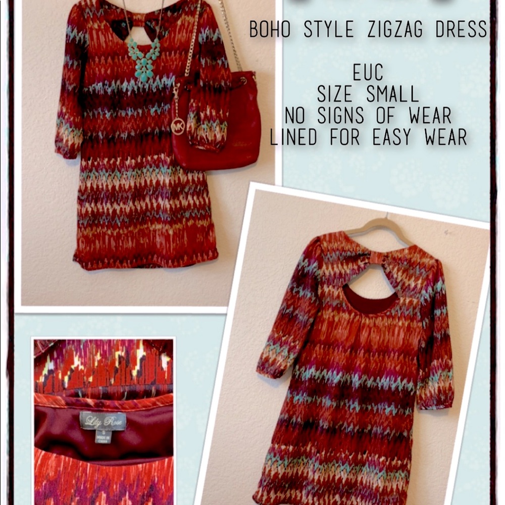 ✨👗LILY ROSE size S RED BOHO DRESS 👗✨ - Picture 1 of 7
